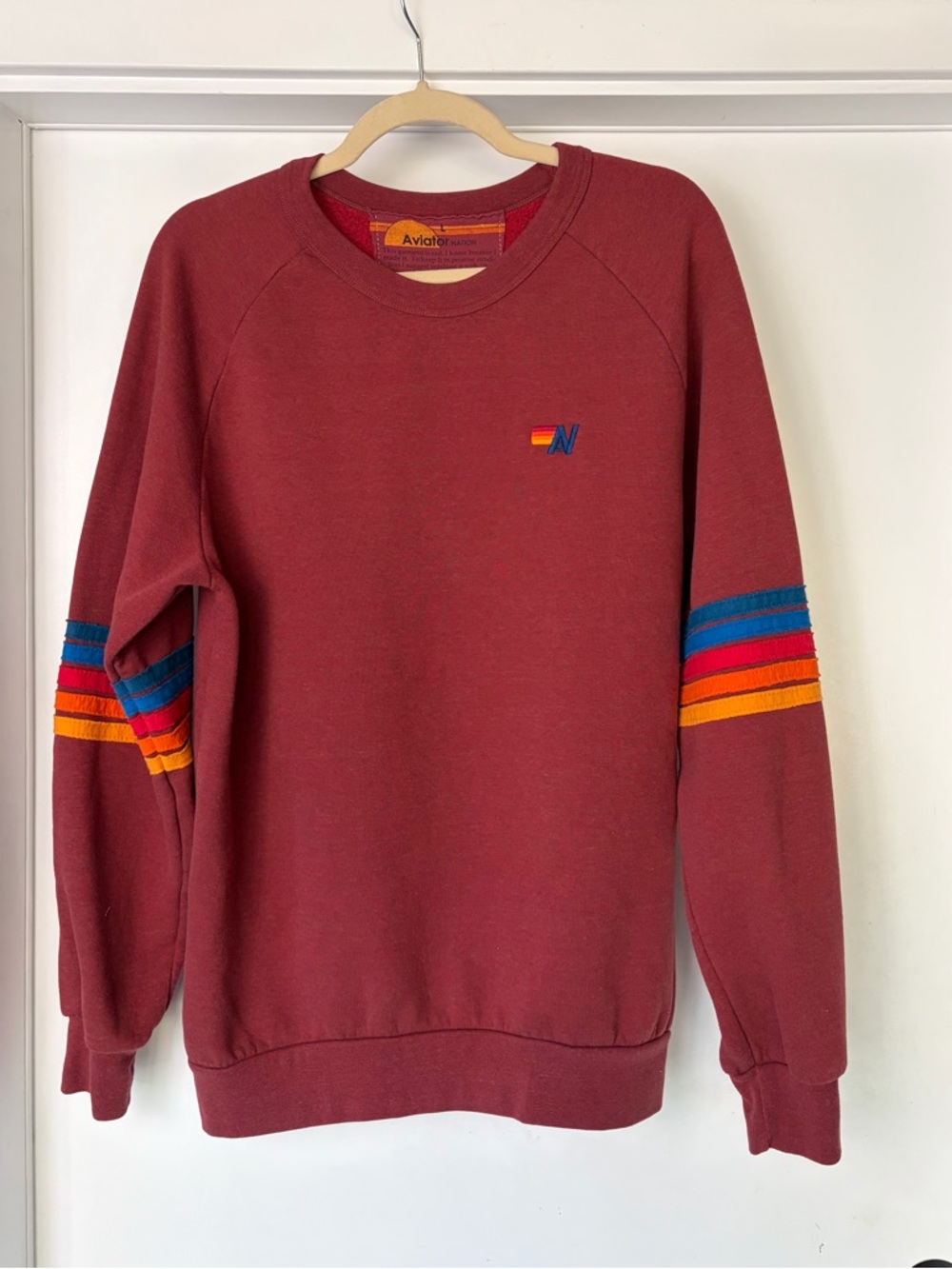 Aviator Nation Claret Crewneck Sweatshirt, Multicolor Stripes, Large, EUC - Picture 3 of 8